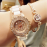 Fashion Wrist Watch Women High EndLuxury Shiny Rhinestone Ceramic Watchband Quartz Wristwatch golden and white
