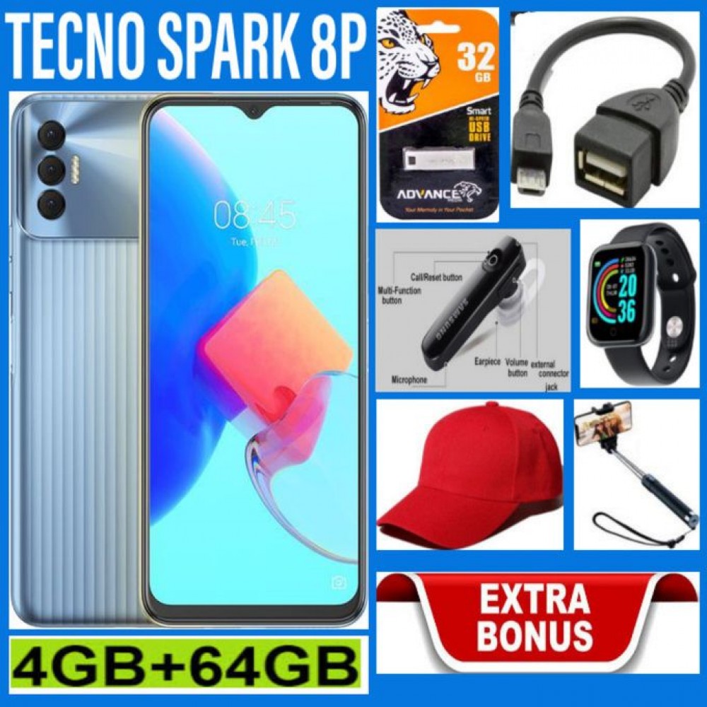 Tecno Spark 8 P - 6.6", 64GB + 4GB (Dual SIM) 5000mAh- Gold + Free Quality GIFTS